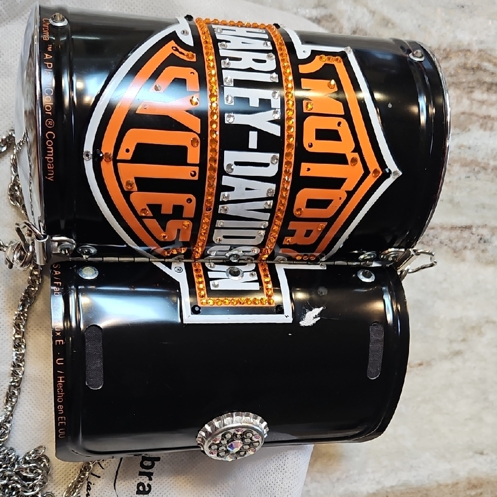 Harley-Davidson Black and Orange Rhinestone Logo Oil Can Purse - Picture 5 of 6